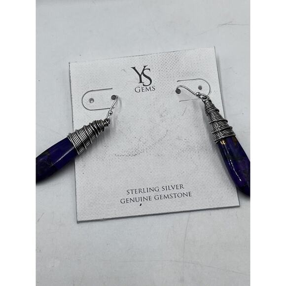 YS gems Purple Copper Turquoise Sterling Silver Teardrop Wrapped artisan Earring - Picture 3 of 10